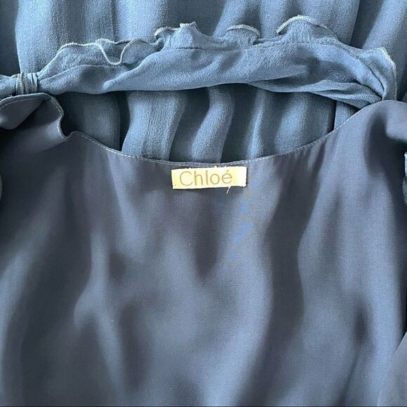 CHLOE Navy Silk Chiffon Dress - Picture 2 of 8